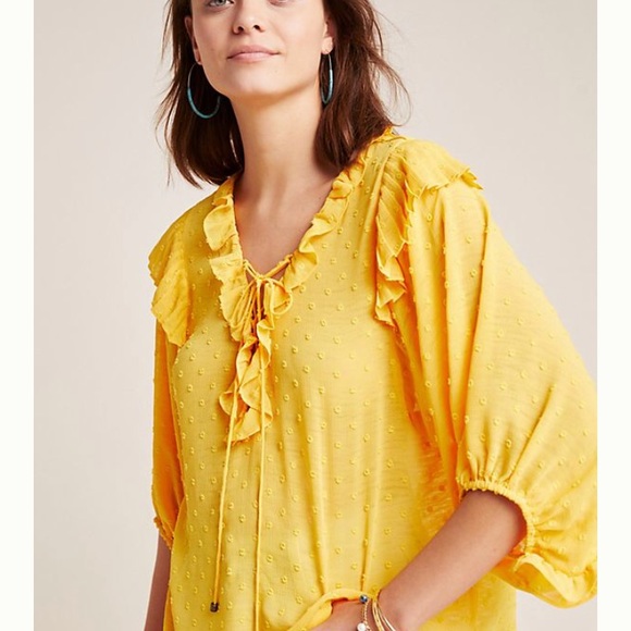 Anthropology yellow frilly blouse - Picture 2 of 11